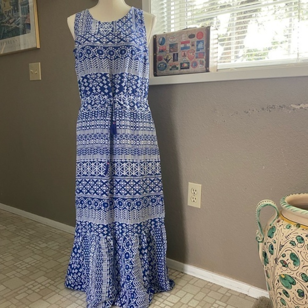 Vineyard Vines blue and white silk ruffled maxi dress, Sz. S